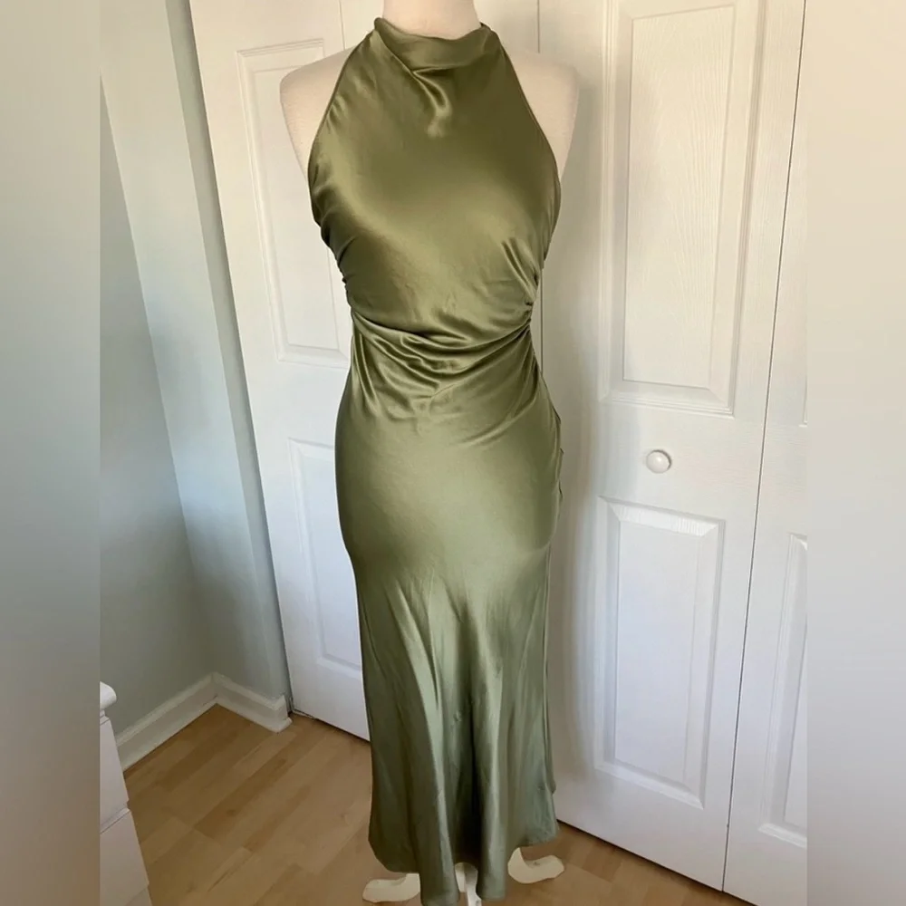NEW Reformation Casette Silk Maxi Dress Artichoke Green Size 4 - Picture 7 of 11